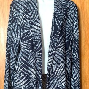 Old Navy Blue and White Leaf Print Linen Blazer Jacket Large